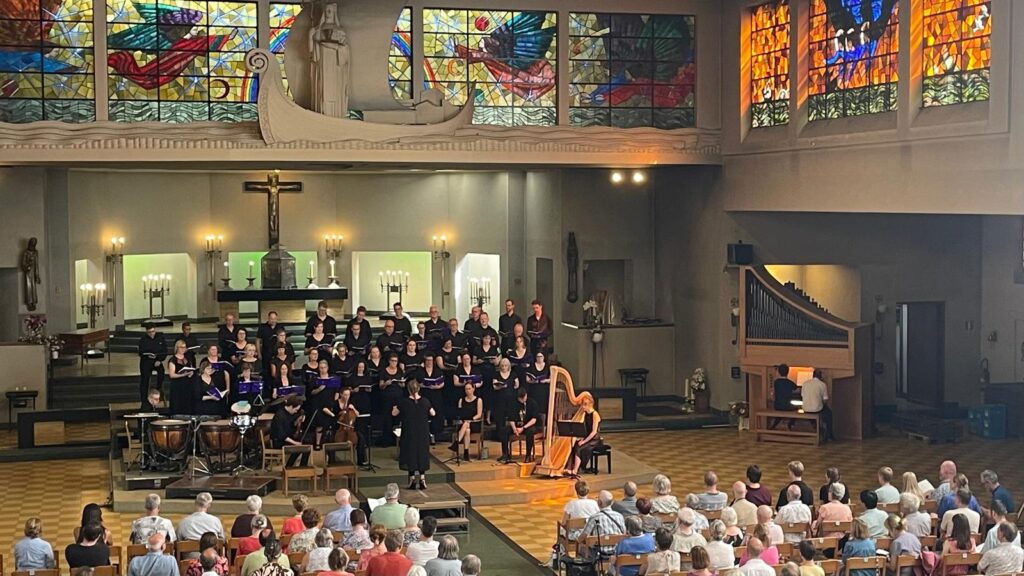 choir and ensemble in action in a church